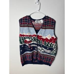 Vintage Northern Treasure Parkhurst Mountain Holiday Winter Sweater Vest Large